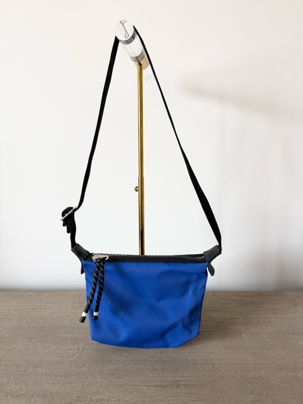 Longchamp Blue Nylon Shoulder Bag with Black Strap